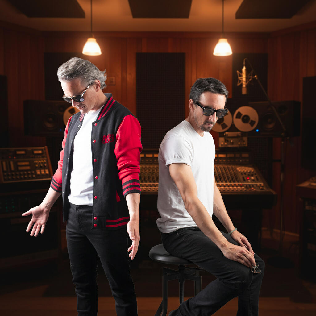 Members of Max Love band in recording studio